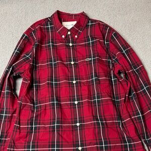 Lacoste Men's Red and Black Plaid Button Down Shirt